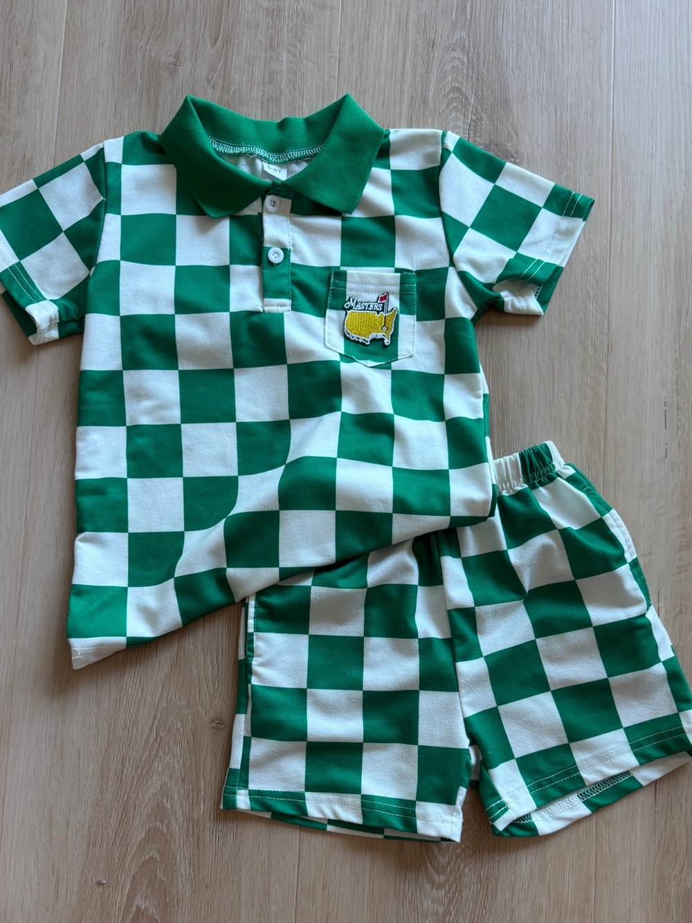 Green and White Checkerboard Kids Polo Set